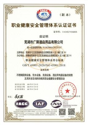 职业健康安全管理体系认证书